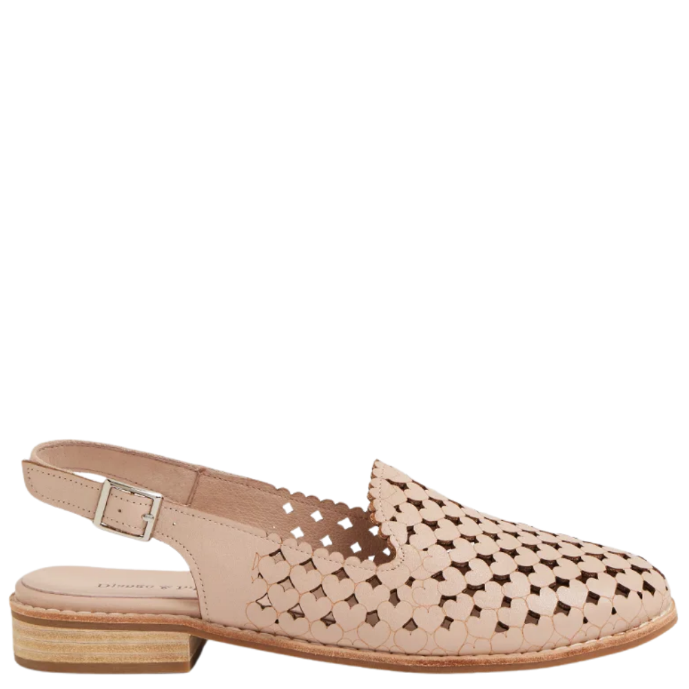 Django & Juliette Anuli nude leather slingback flat with cutout detailing and low block heel