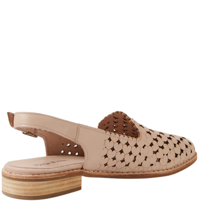 Rear view of Django & Juliette Anuli nude flat showing the slingback strap and low block heel