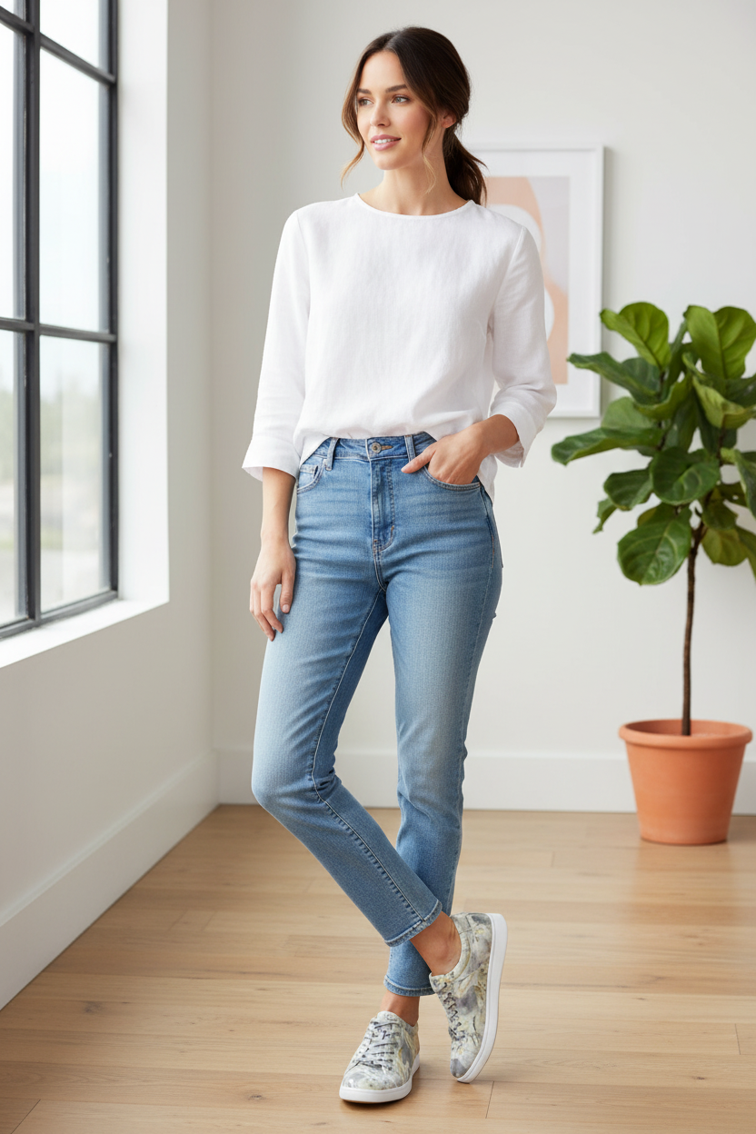 Full-body model wearing Ziera Delilah sneakers