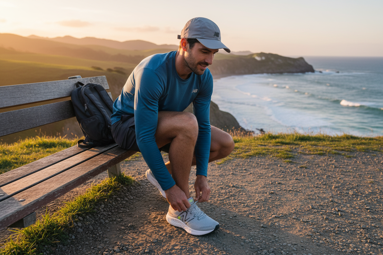 Lifestyle image - man wearing New Balance Fresh Foam Evoz ST running shoes
